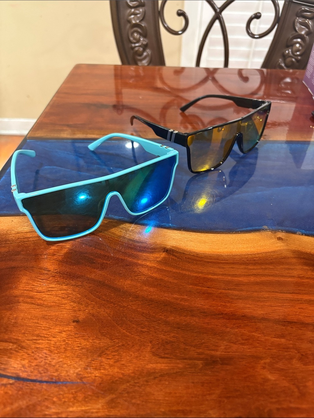 Blue and Black Shield Sunglasses - Sport Mirrored Lenses